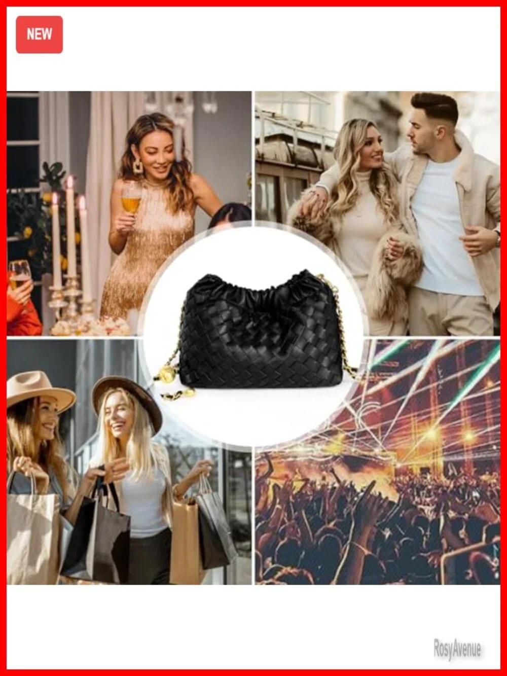 Woven Faux Leather Crossbody Bag, Evening Purse, Dumpling Clutch Hobo Shoulder
